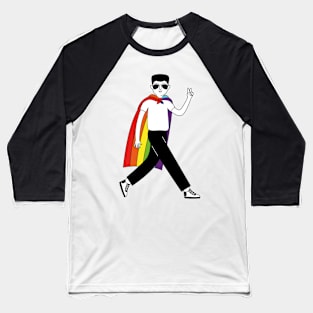 A man with a rainbow gay parade flag on his shoulders Baseball T-Shirt